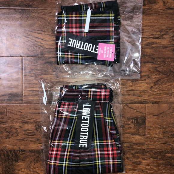Other - BRAND NEW PLAID CROP TOP AND SKIRT SET! 😍